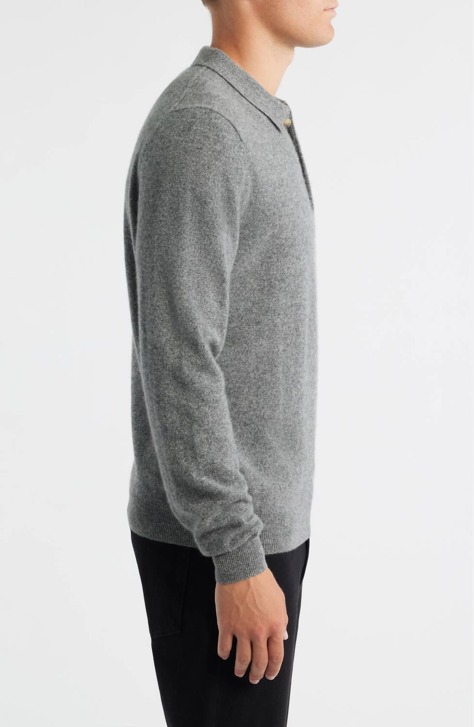 Scott Barber Fine Gauge Cashmere Polo Sweater in pewter heather - men's shirt - alternate view