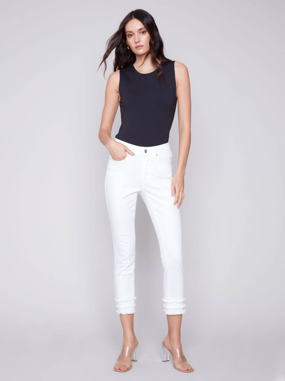 Charlie B - Regular Rise Slim Leg Frayed Hem Ankle Jean