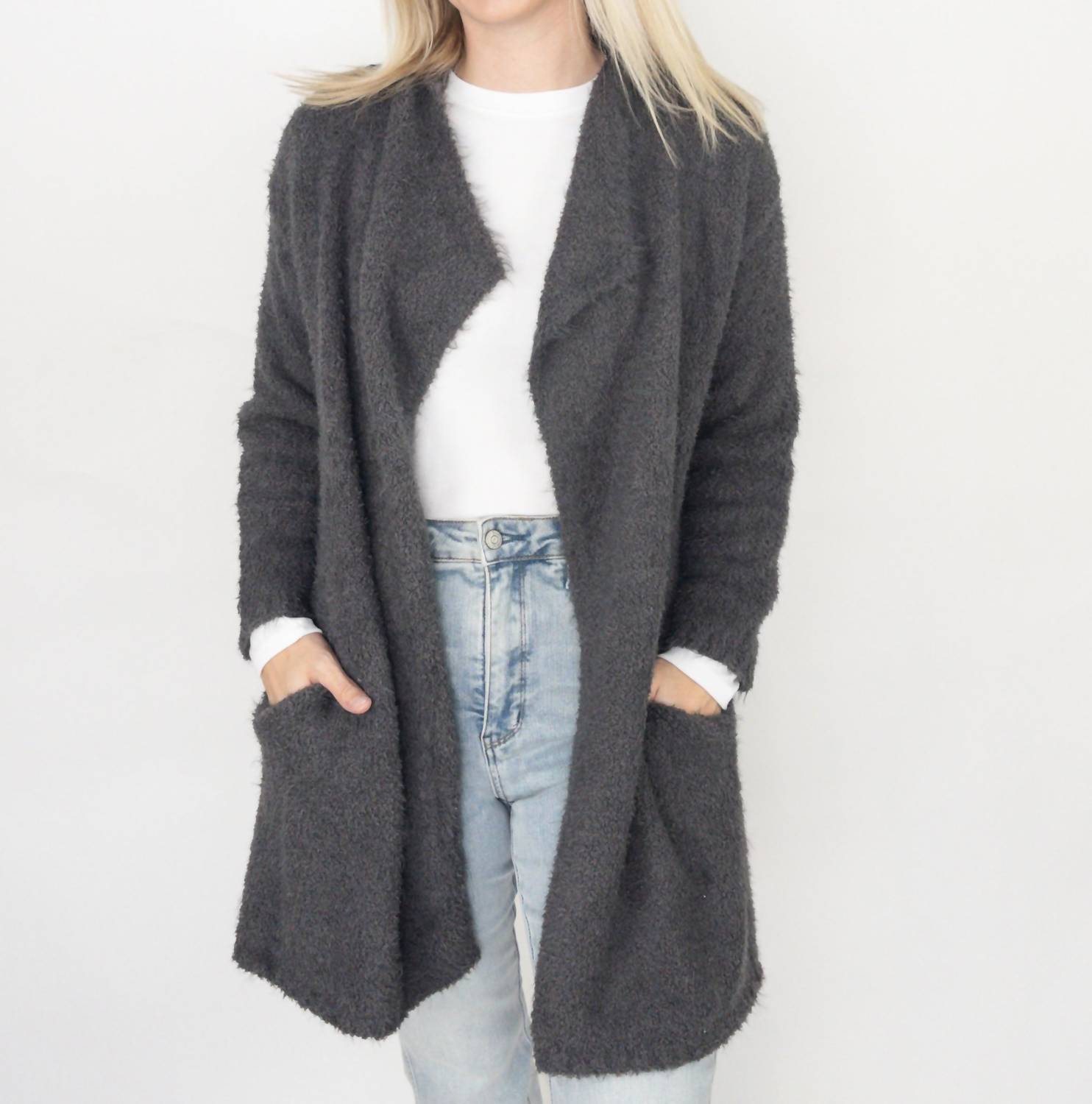 Bluivy - Soft Fuzzy Drape Cozy Cardigan