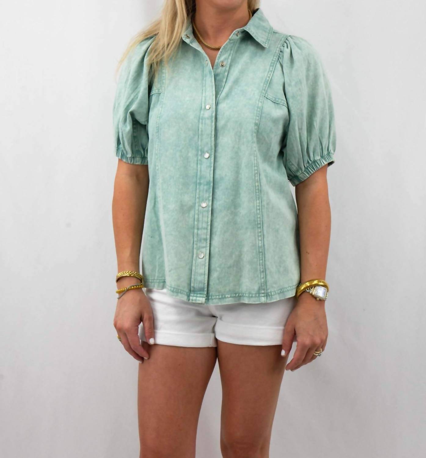Entro - Denim Collared Button Down Top