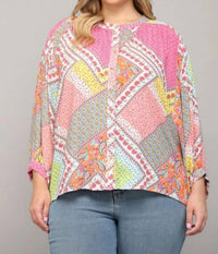 Fate - Good Vibes Patchwork Print Curvy Top