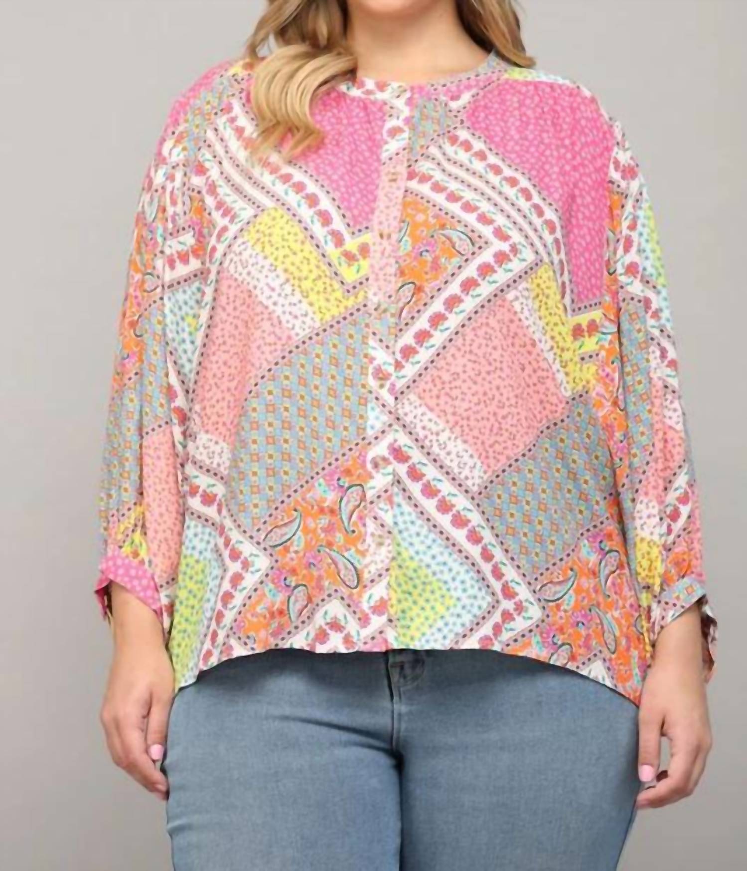 Fate - Good Vibes Patchwork Print Curvy Top