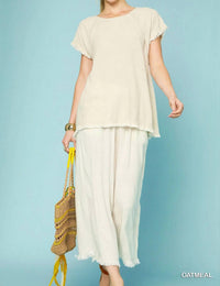 Umgee - Linen Blend Elastic Waist Wide Leg Pants