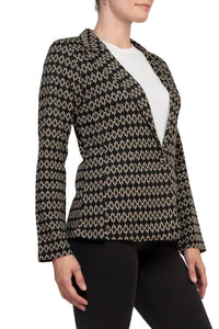 Philosophy - Bracelet Sleeve Peak Lapel Single Button Knit Jacquard Blazer