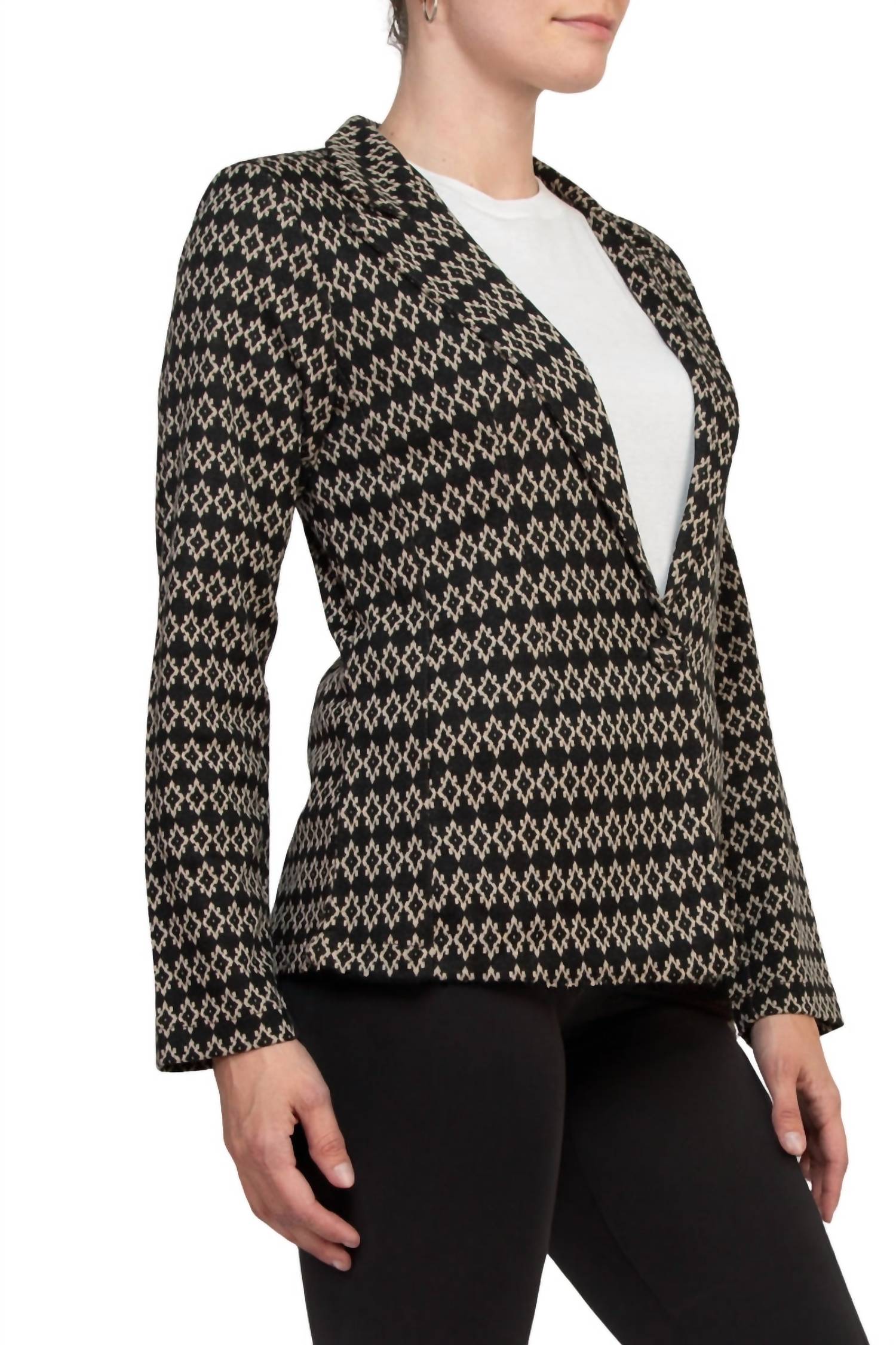 Philosophy - Bracelet Sleeve Peak Lapel Single Button Knit Jacquard Blazer