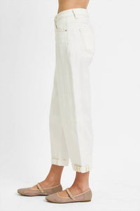 Risen - Kelsey Cream High Rise Crop Barrel Jean with Cuff