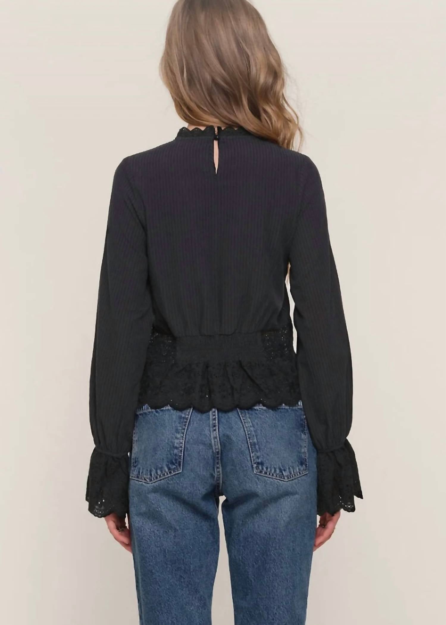 heartloom Miriam Long Sleeve Blouse in beige - women's blouse - detail view