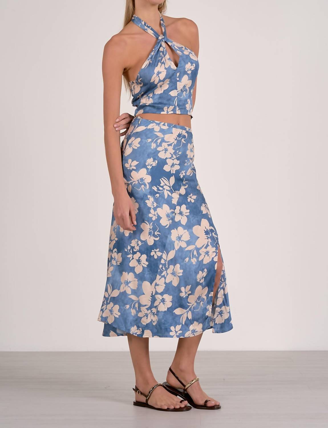 ELAN Shelby Halter Top in blue - women's shirt - alternate view