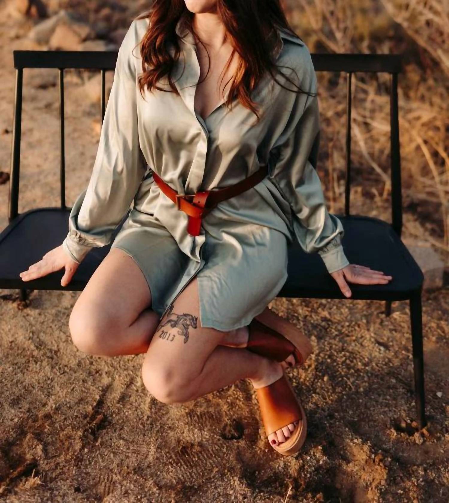 Style Rack - Satin Long Sleeve Shirt Dress