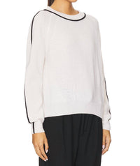 Autumn Cashmere Shaker Crew With Contrast Piping Sweater Top in chalk combo - women's sweater - detail view