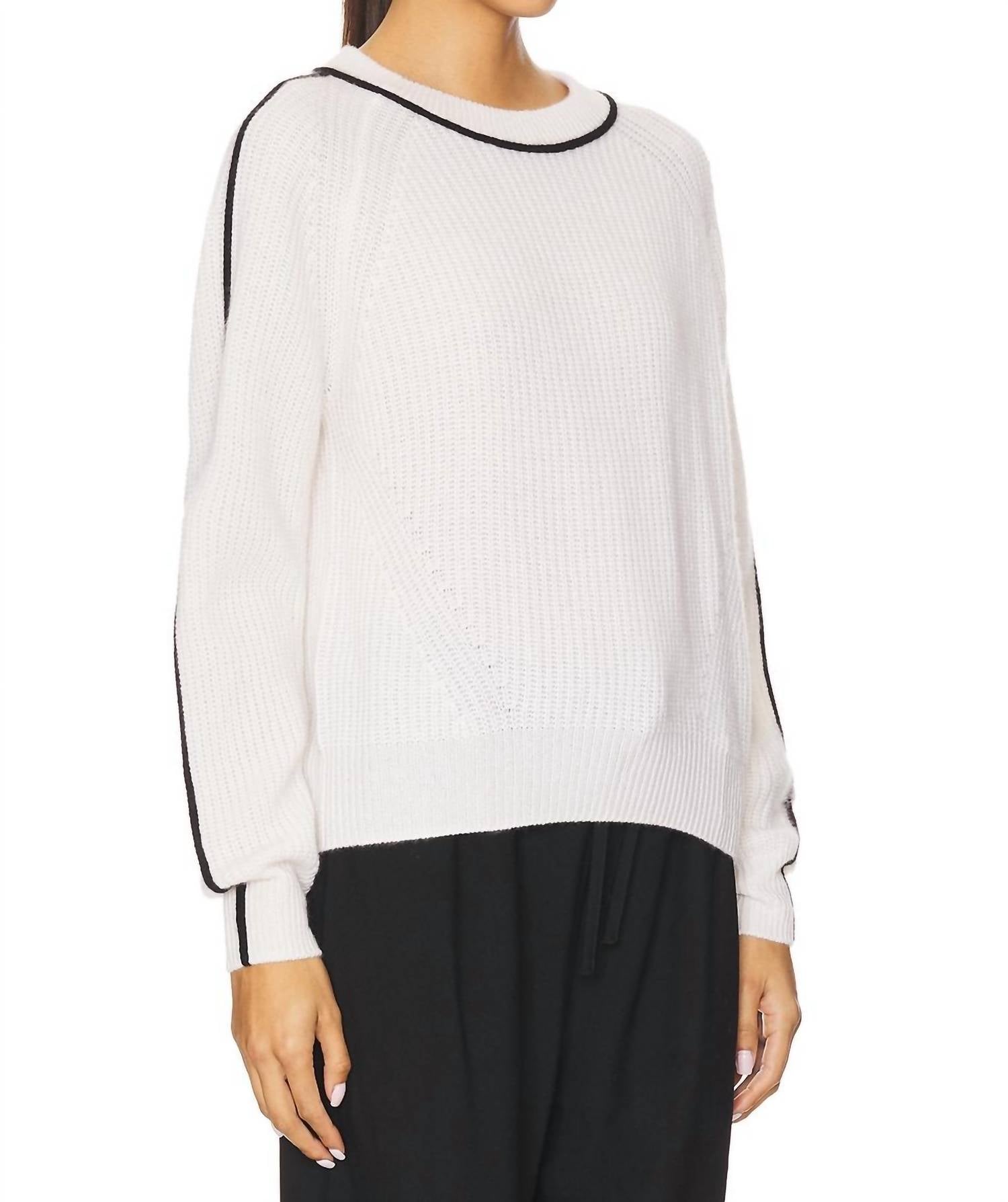 Autumn Cashmere Shaker Crew With Contrast Piping Sweater Top in chalk combo - women's sweater - detail view