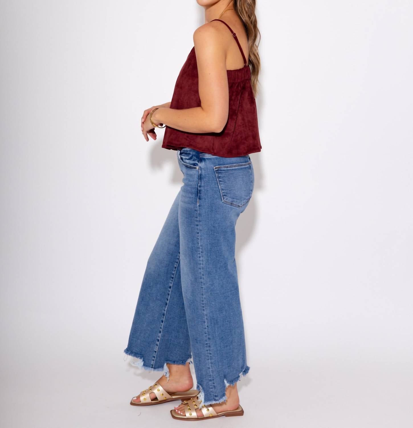 THML Pleated Luxe Tank Top in wine - women's tank top - view 8