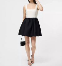 FRENCH CONNECTION Square Neck Sleeveless Mini Dress in porc crm blk - women's dress - detail view