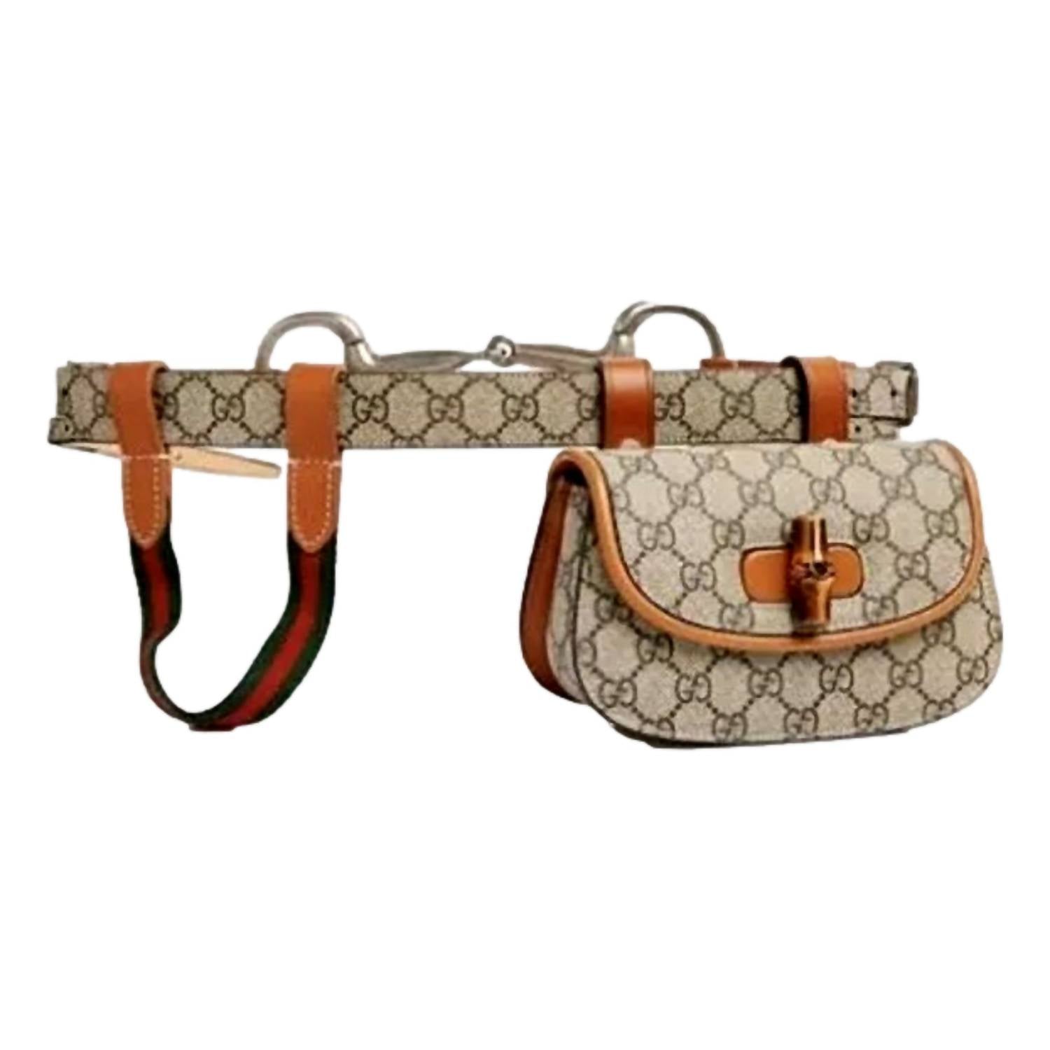 Gucci Women's Supreme Bamboo 1947 Mini Belt Bag in beige monogram canvas - women's bag - detail view