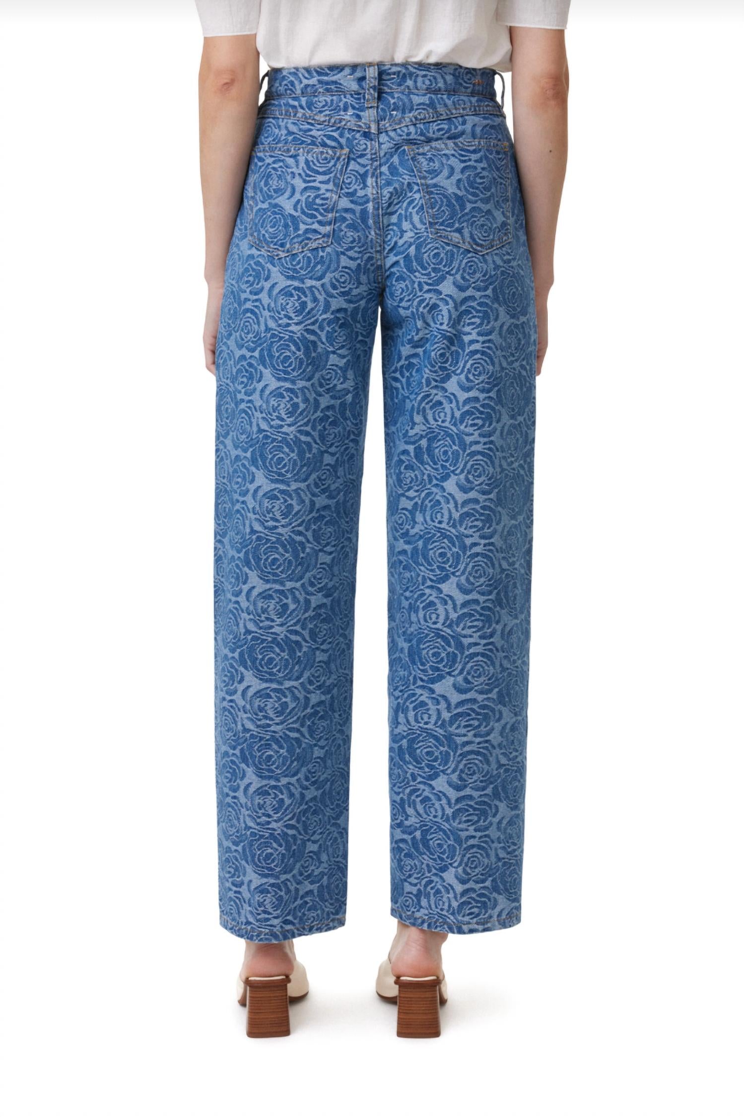 Habitual Jacquard Rose High Waist Barrel Leg Jeans in baltic - women's jeans - detail view