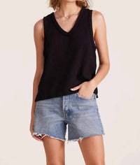 Bobi - V Neck Raw Edge Tank Top