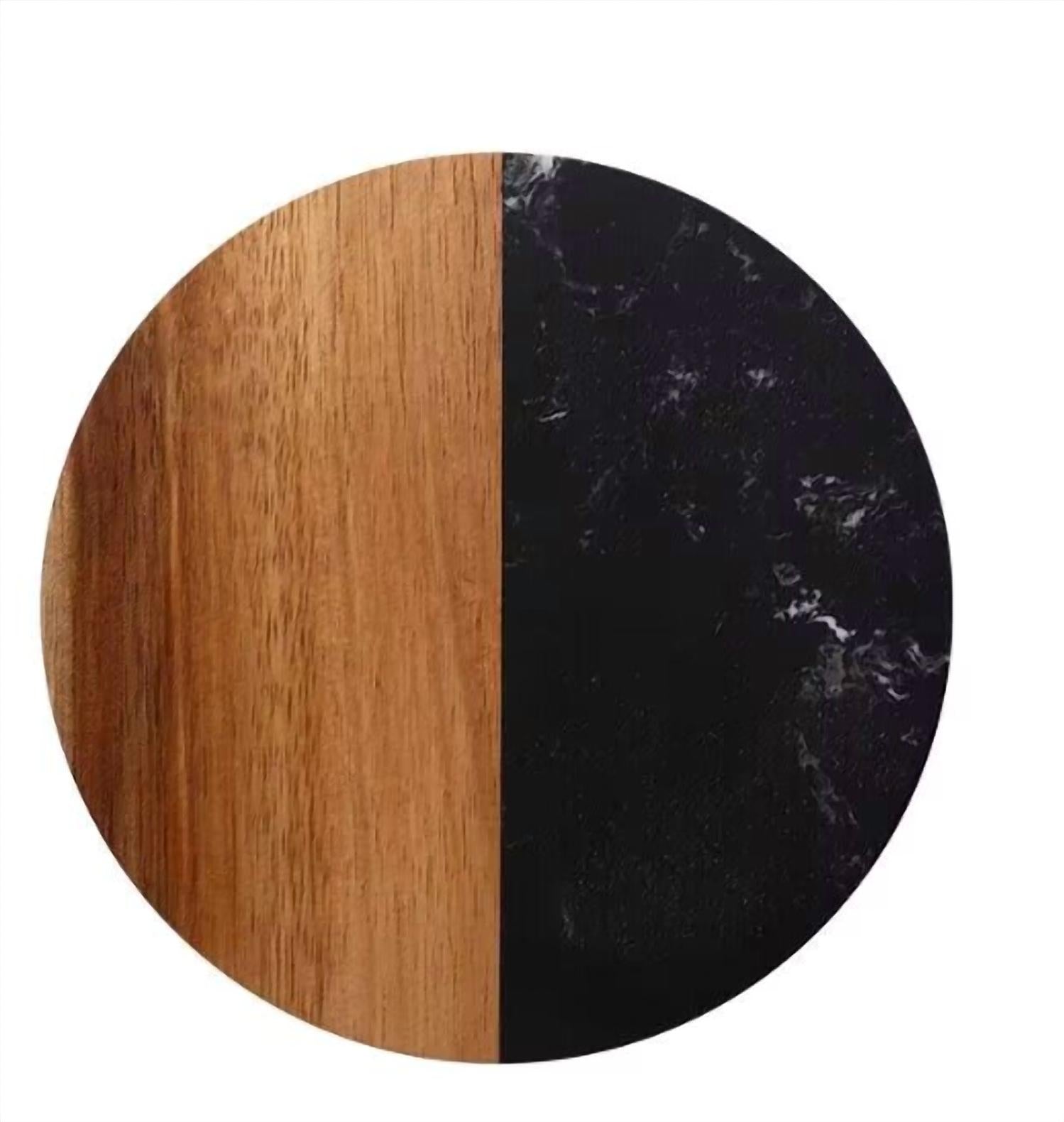 Creative Gifts International - Set Of 4 Marble and Acacia Wood Round Coasters