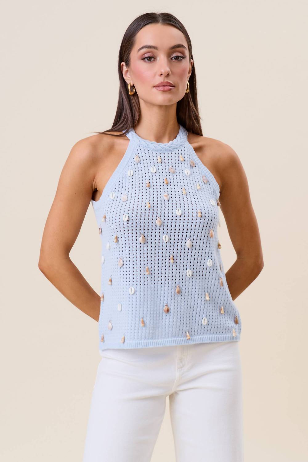 Able - Shell Embellished Halter Top