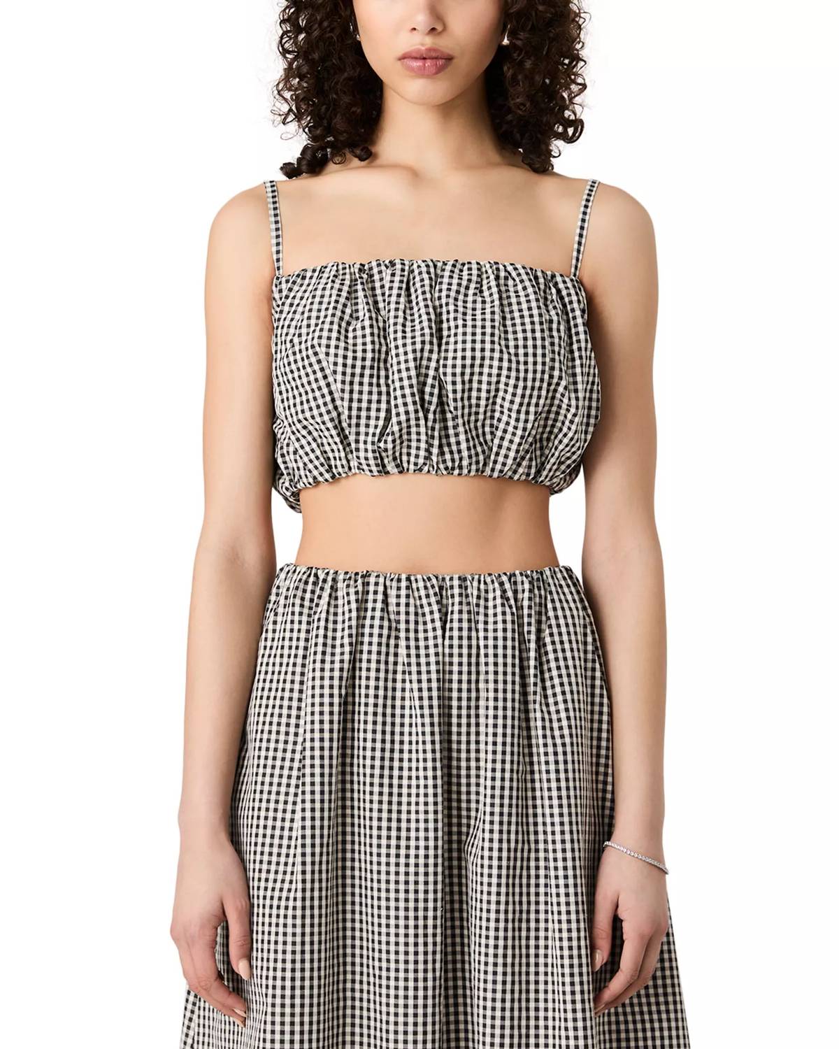 FRENCH CONNECTION Gingham Cropped Top in black - women's shirt