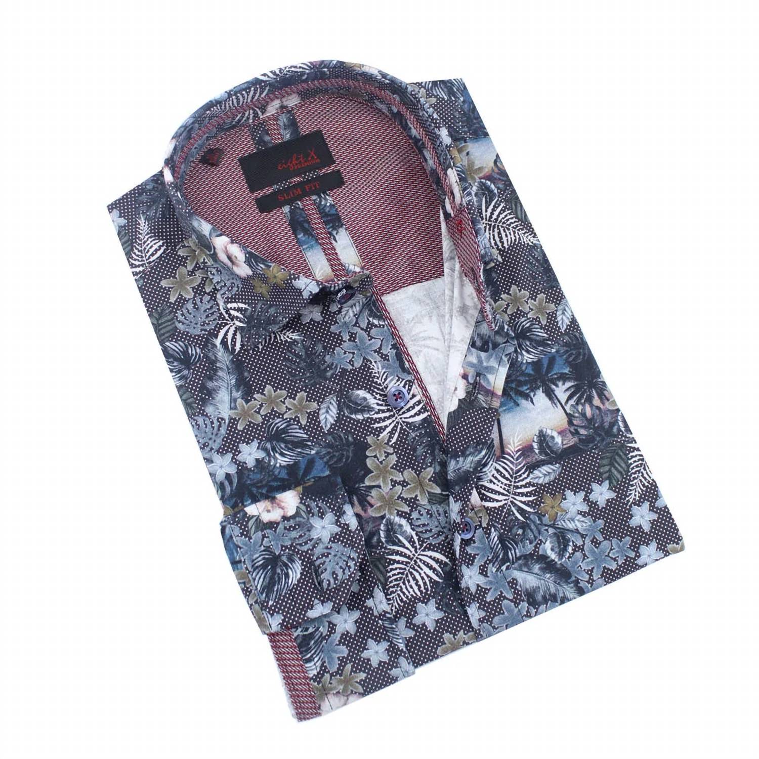 Eight X - Tropical Beach and Leaves Button Down Shirt