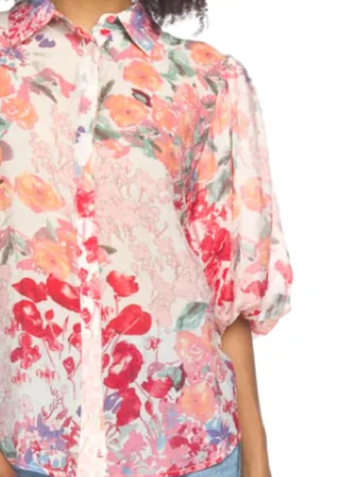 Papillon - Floral Collared Baloon Sleeve Top