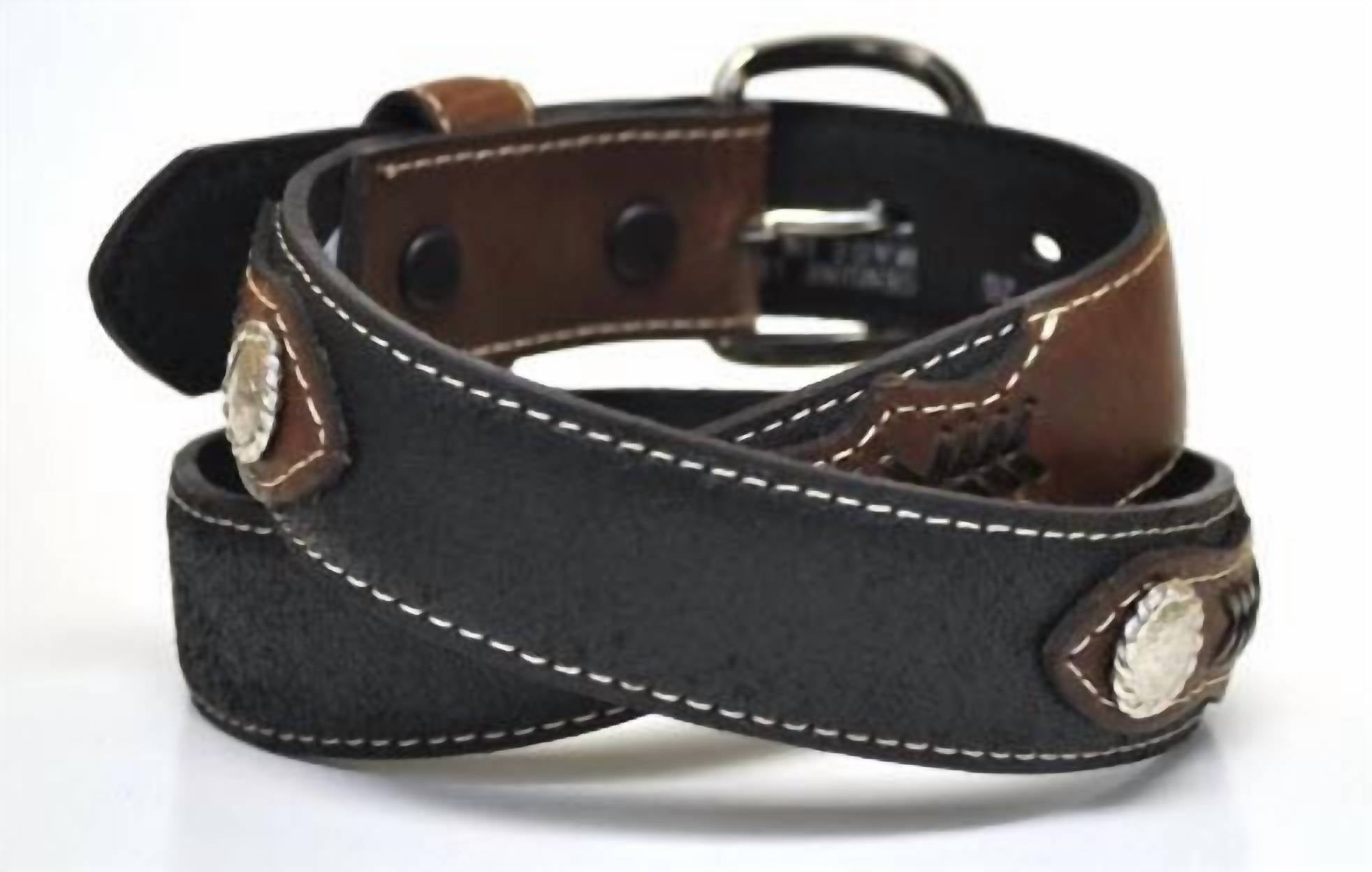 Nocona Belt Co. Boys Leather Apache Belt With Concho Accent in black brown - kids' accessory - detail view