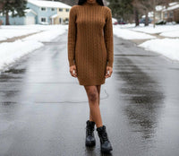 Jessica Howard Mockneck Long Sleeve Mini Dress in brown - women's dress