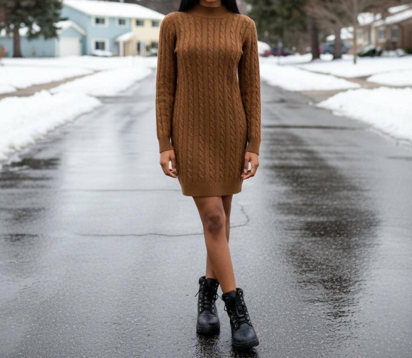Jessica Howard Mockneck Long Sleeve Mini Dress in brown - women's dress