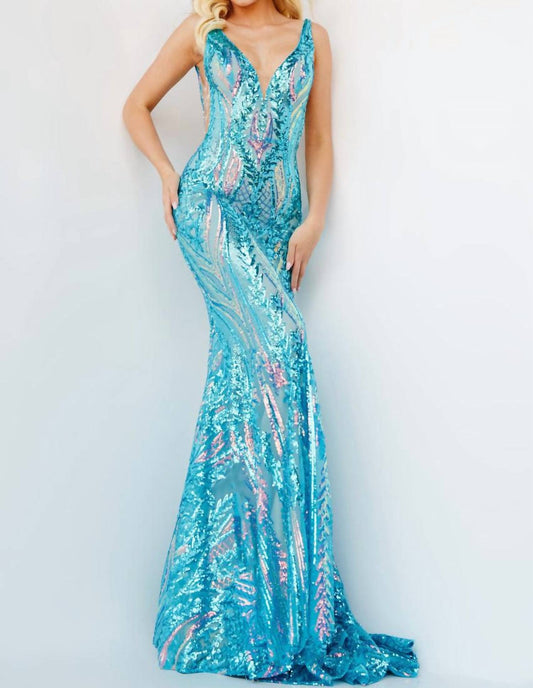 Jovani - V Neck Embellished Prom Maxi Dress