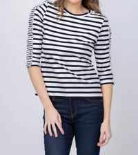Elliott Lauren - Aligned Stripe Elbow Sleeve Top