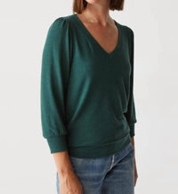 Michael Stars - Gabriella V Neck 3/4 Sleeves Sweatshirt