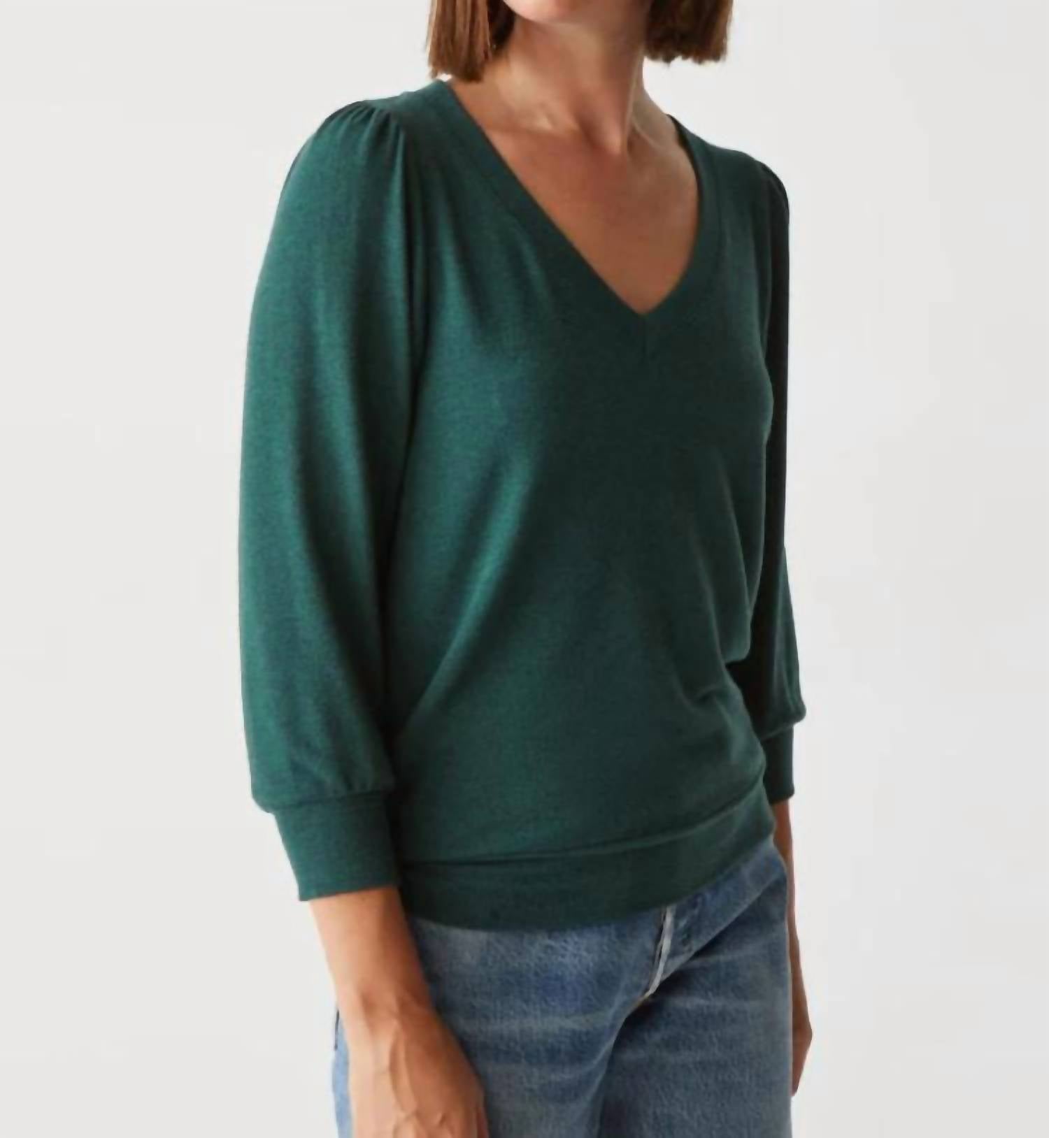 Michael Stars - Gabriella V Neck 3/4 Sleeves Sweatshirt