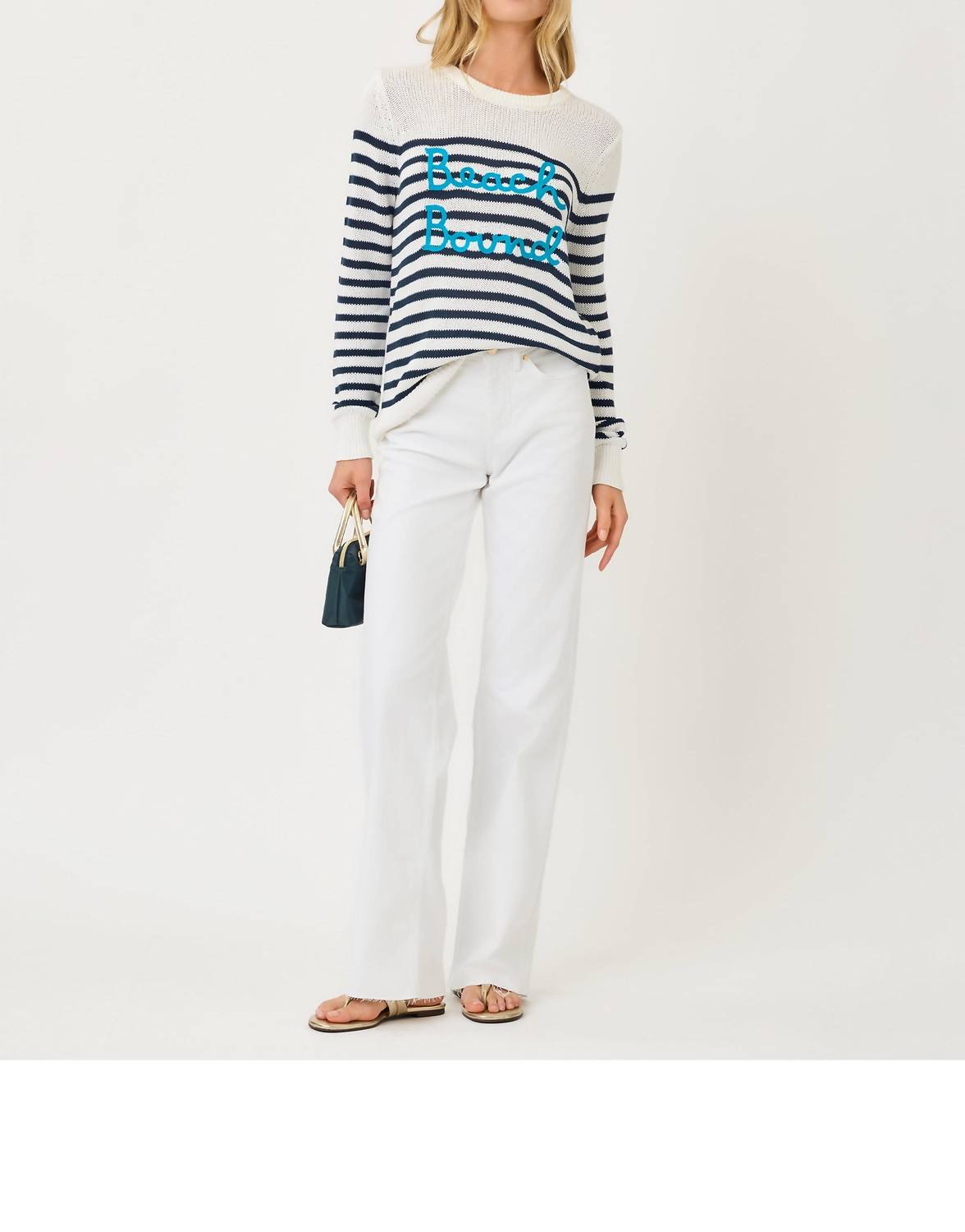 Lilly Pulitzer Kelsa Stripe Long Sleeve Sweater in white blue - women's sweater