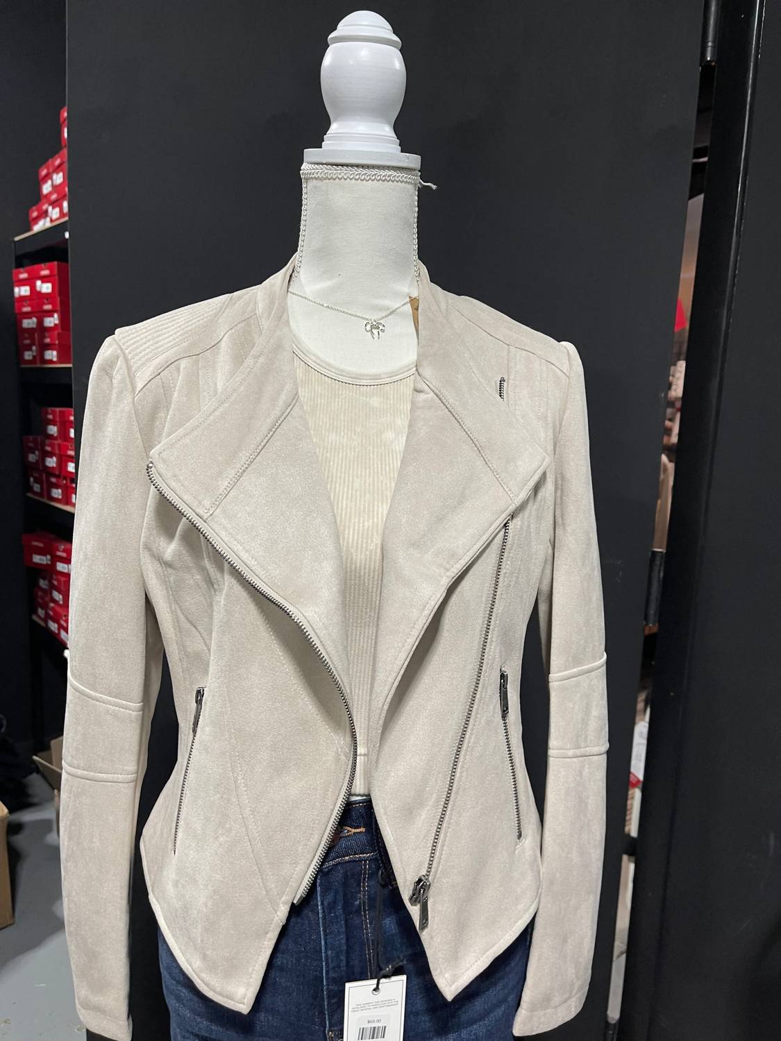 Coalition LA Women's Long Sleeves Suede Jacket in soft cream - women's jacket - detail view