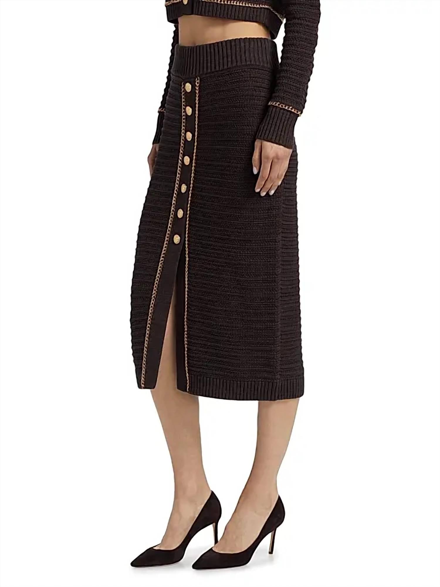 TOCCIN Tani Button Front Skirt in espresso - women's skirt - detail view
