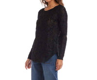 Karen Kane Long Sleeve Velvet Jacquard Shirttail Top in black - women's long sleeve top - detail view