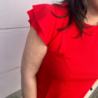 Ces Femme - Ruffle Sleeves Solid Tunic Dress