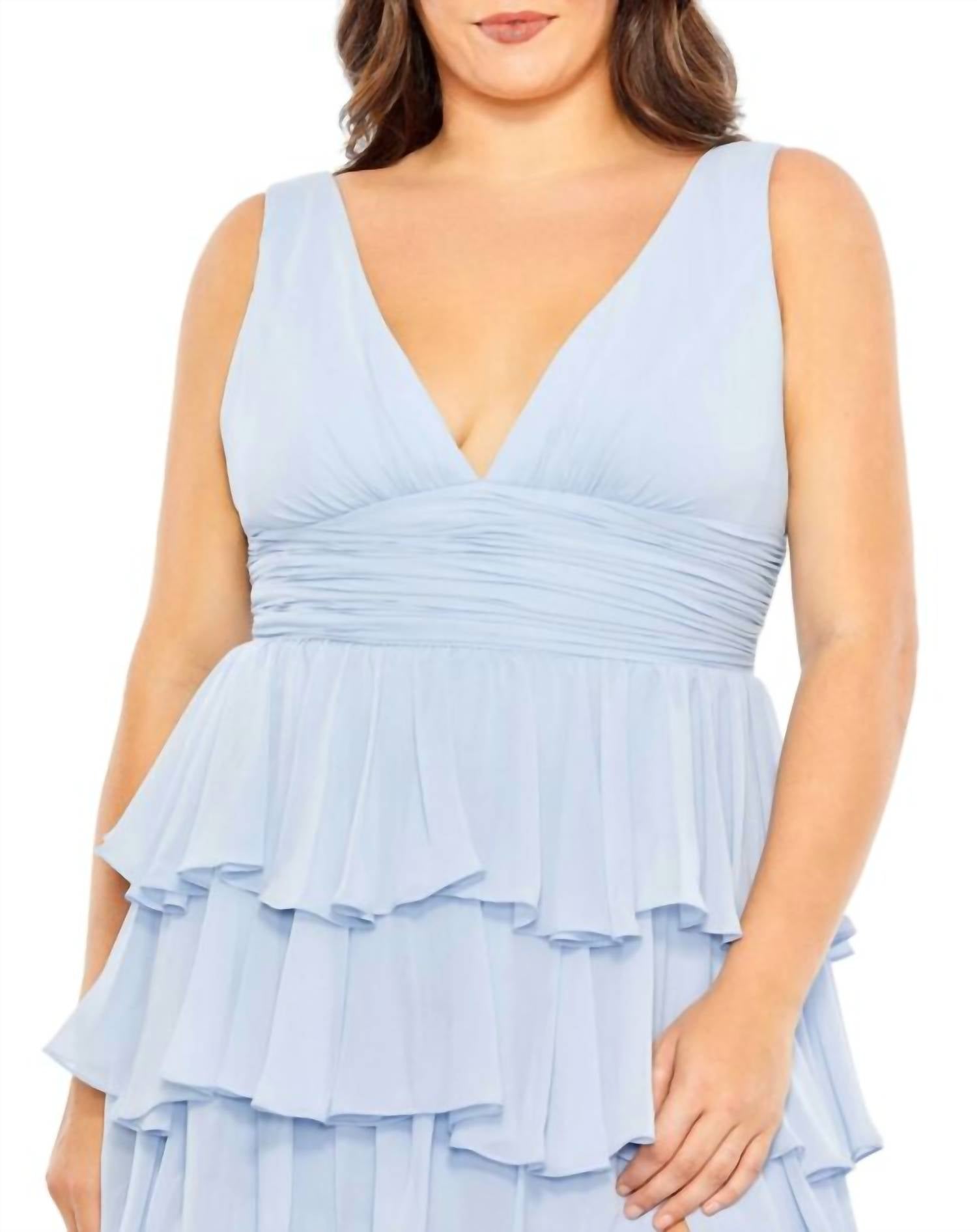 Mac Duggal - Ruffle Skirt Ruched Waist Sleeveless Dress