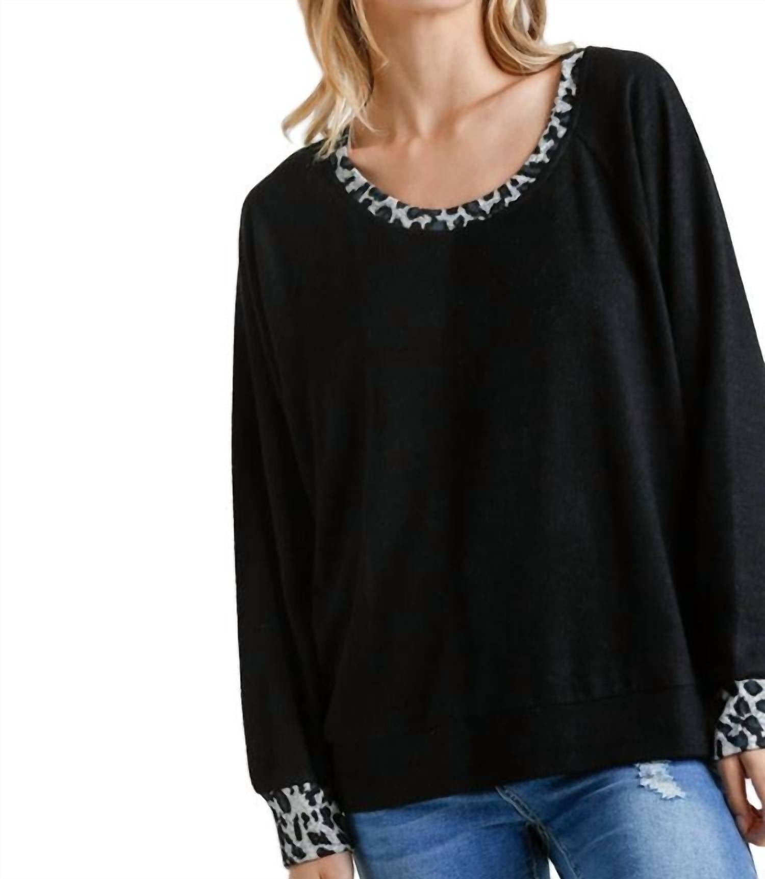 Umgee - Leopard Print Trimmed Top