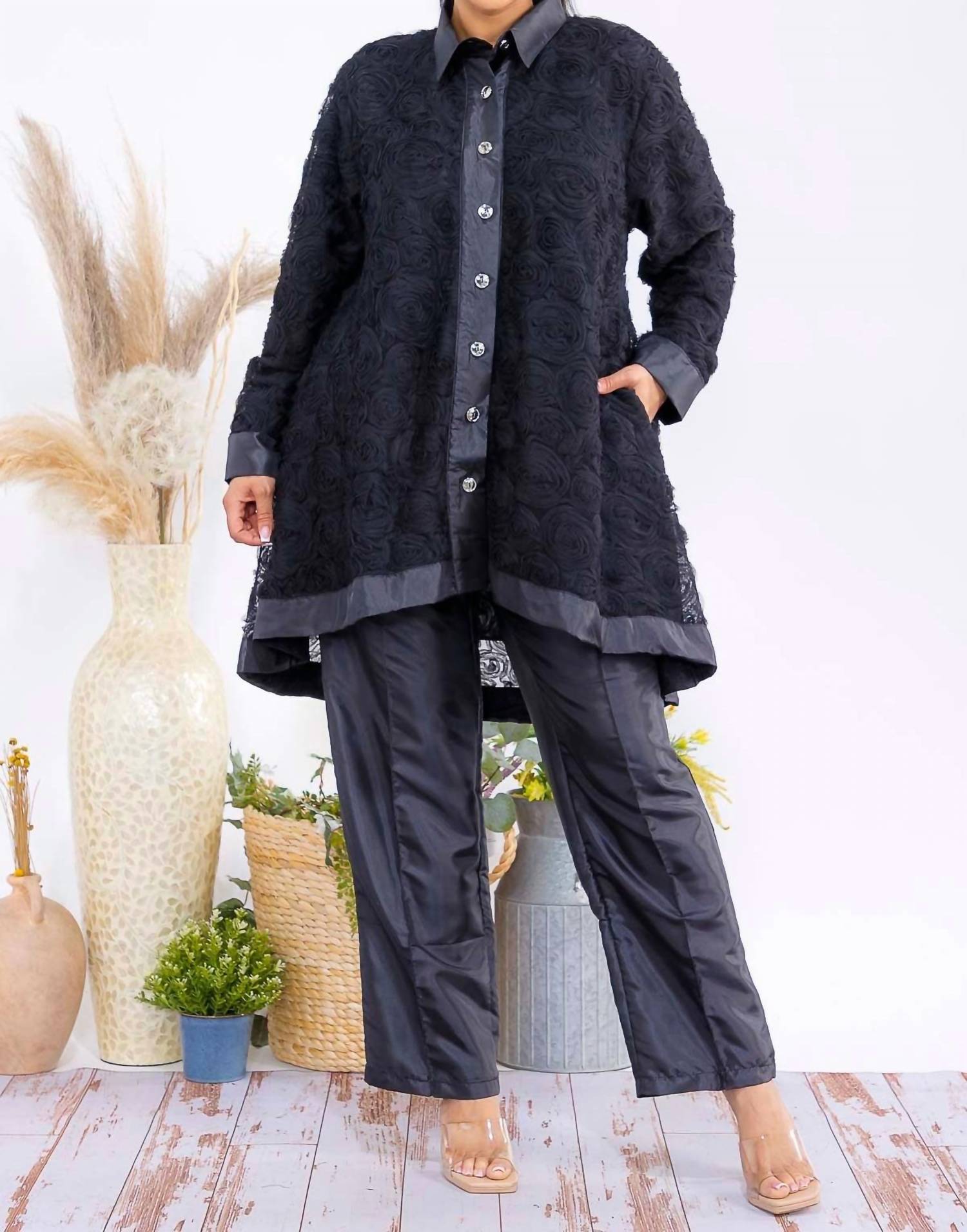 Karen T Design - Button Down Tunic And Straight Leg Pant Set