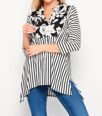 Honeyme - Floral & Striped Gabby Top