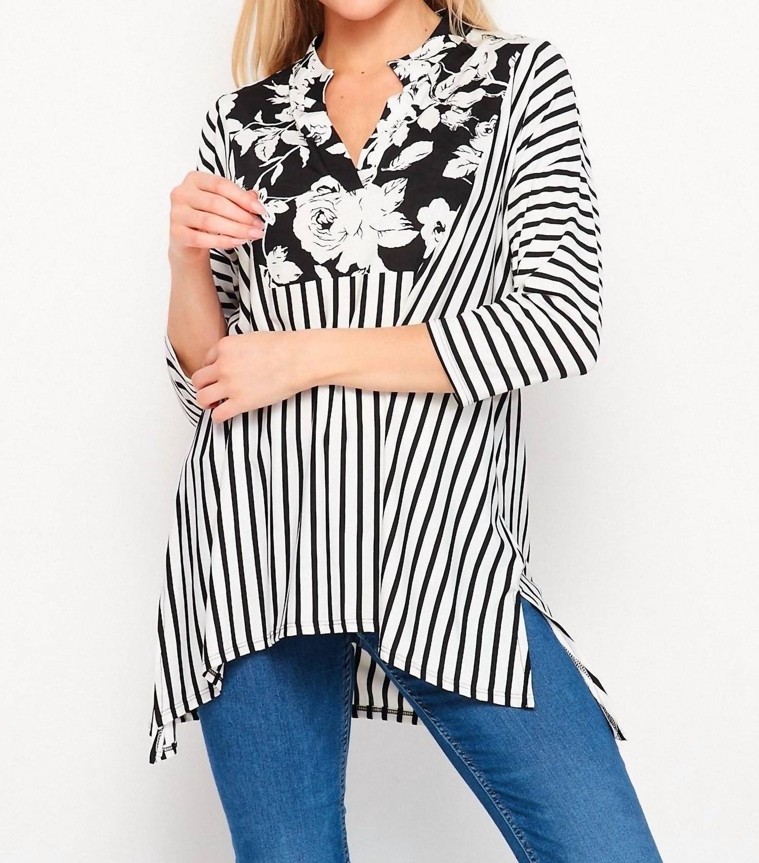 Honeyme - Floral & Striped Gabby Top