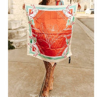 Lucky & Blessed - Women's Floral Contrast Horse Printed Western Southwestern Wild Rag Scarf