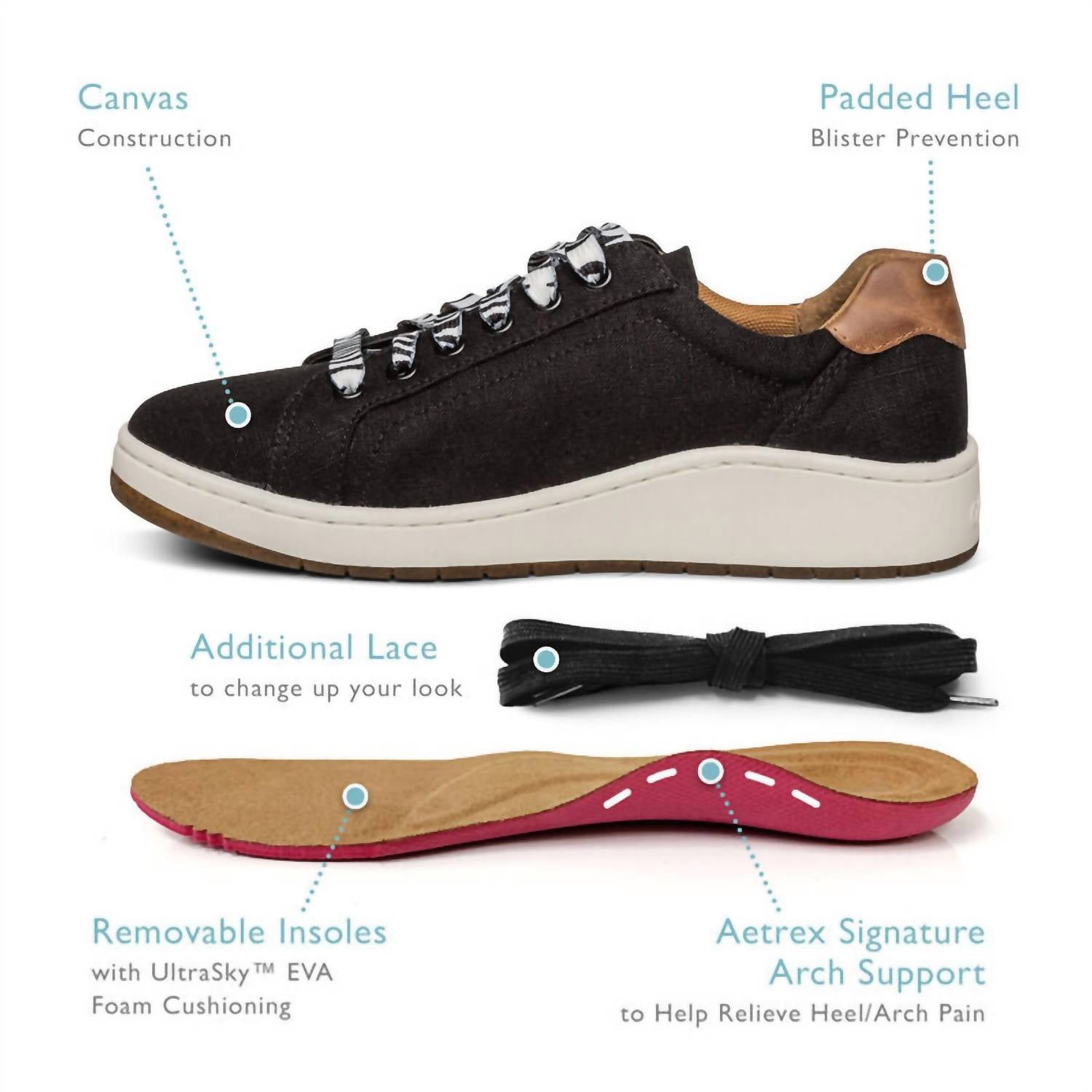 Aetrex WOMEN'S RENEE SNEAKER in black - women's sneaker