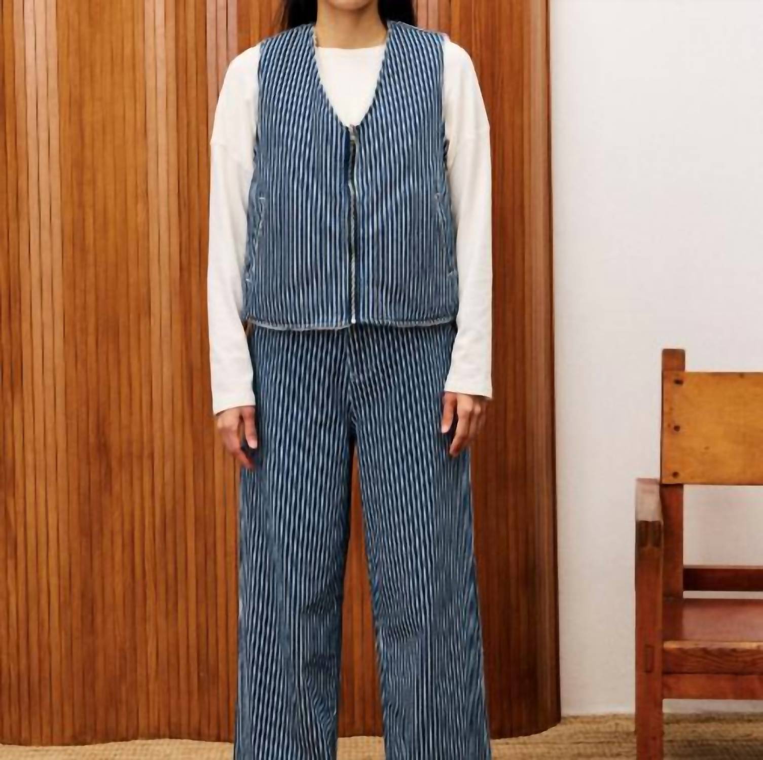 FRNCH Cymric Vest in blue jean - women's jacket - detail view