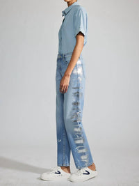 KanCan Straight Leg Jeans With Pattern in blue - women's jeans - alternate view