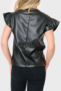 Dolce Cabo - Vegan Leather Ruffle Sleeve Top