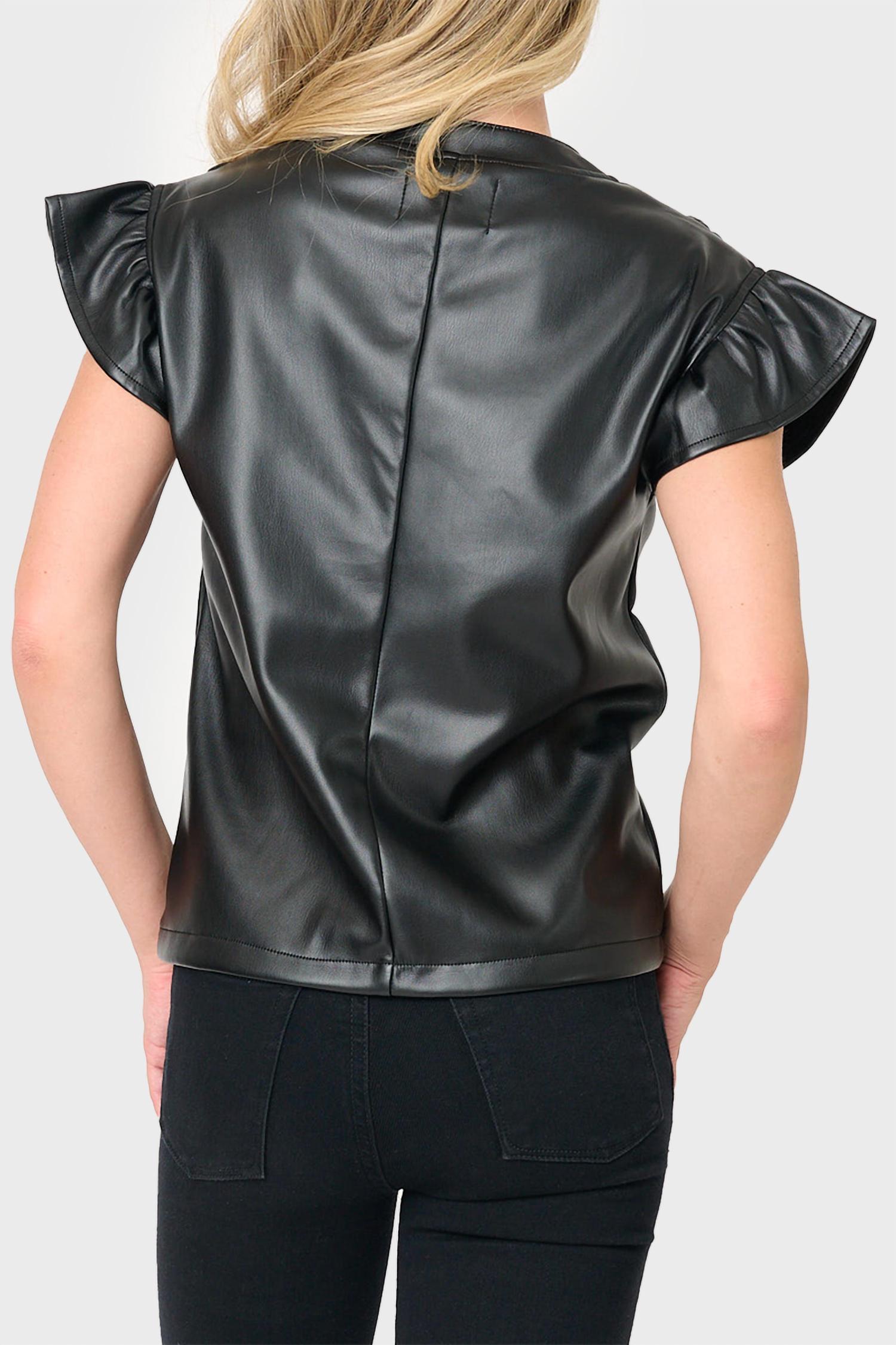Dolce Cabo - Vegan Leather Ruffle Sleeve Top