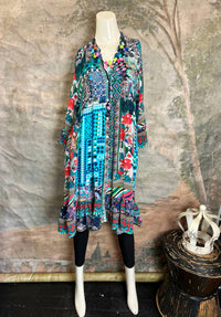 Shana Apparel - Blue Print Button Collar Midi Dress