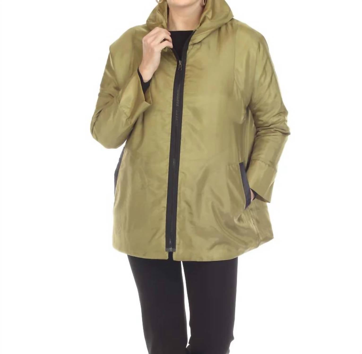 Terra Reversible Zip Up Hooded Coat in olive - women's jacket